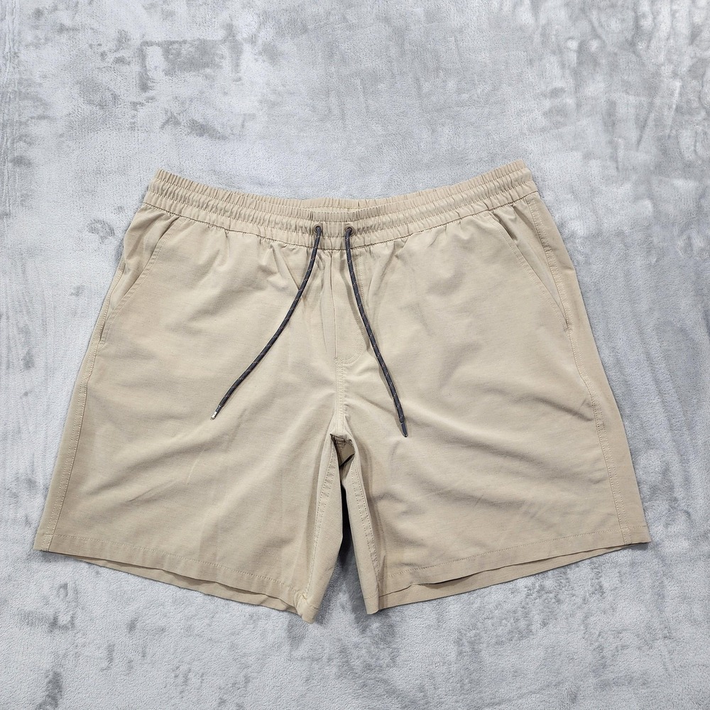 George Shorts Mens XL Beige Stretch Chino Lined Elastic Waist Drawstring Casual